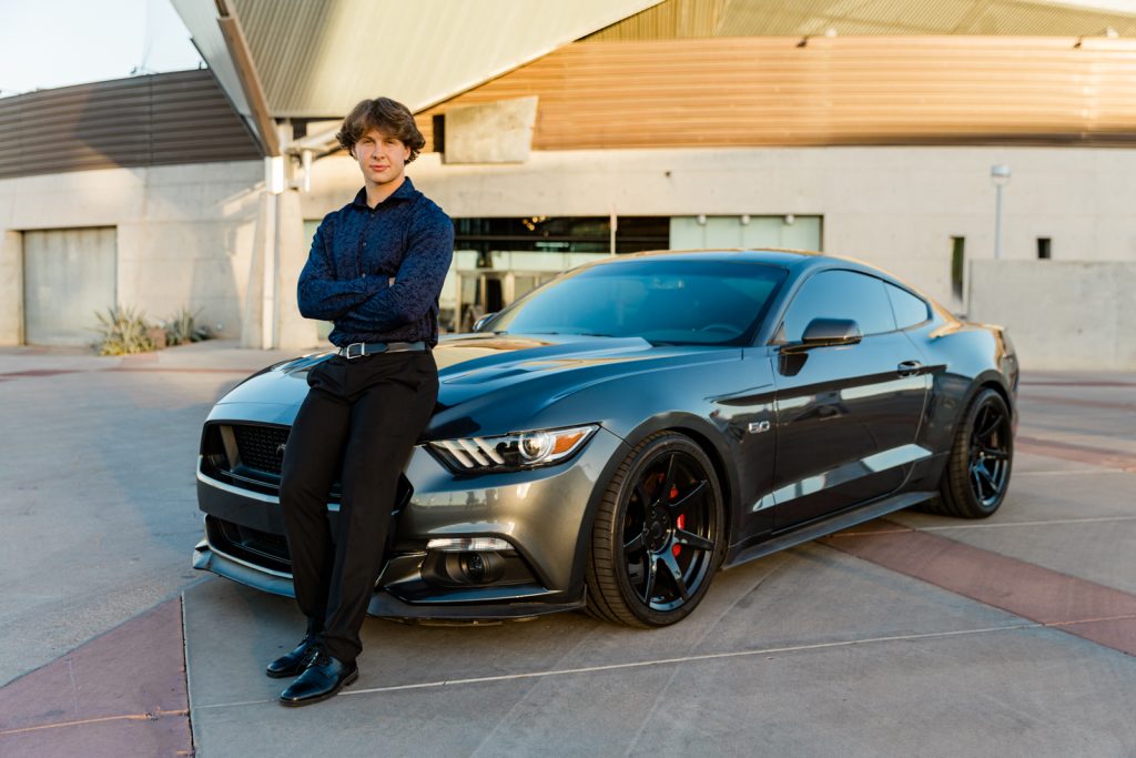 Senior photos with car in Tempe